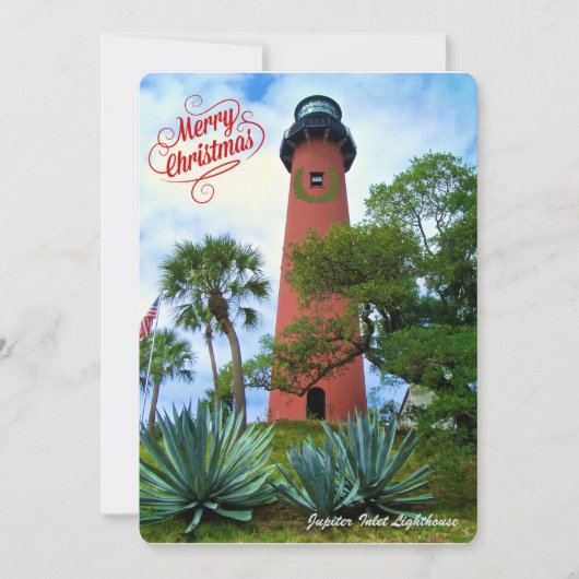 Cartes Pour Fêtes Annuelles Joyeux Noël de Floride Phare Jupiter (Devant)