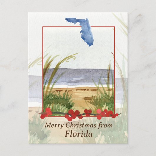 Cartes Pour Fêtes Annuelles Joyeux Noël de Floride Winter Beach Seascape (Devant)