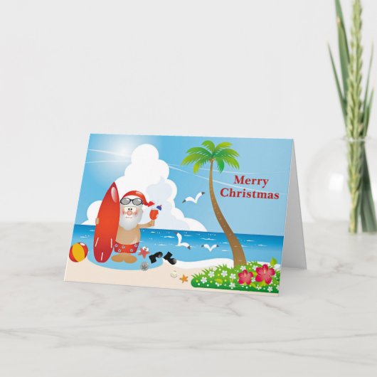 Cartes Pour Fêtes Annuelles Joyeux Noël de la plage Père Noël Chaleureux Voeux (Devant)