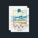 Cartes Pour Fêtes Annuelles Joyeux Noël de l'Alaska Tundra Winter Mountain<br><div class="desc">Joyeux voeux de Noël de l'Alaska avec une aquarelle illustration d'une toundra vista avec des montagnes enneigées d'indigo au loin accentué d'une branche de baies d'hiver et la forme de l'état peint à la main avec de l'aquarelle. Excellent moyen d'envoyer des voeux de vacances à des amis, à la famille,...</div>