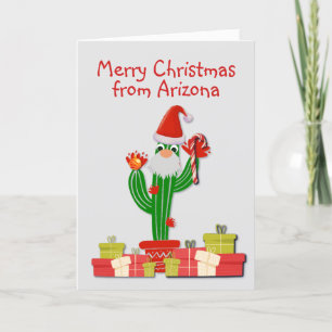 Cartes Pour Fêtes Annuelles "Joyeux Noël de (l'Etat) Saguaro Cactus Père Noël