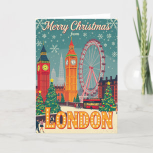 Cartes Pour Fêtes Annuelles Joyeux Noël de London Vintage Retro