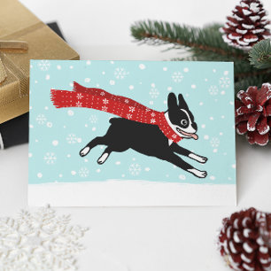 Cartes Pour Fêtes Annuelles Joyeux Noël de neige hivernale de Boston Terrier