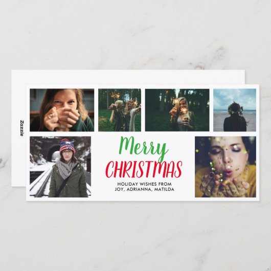 Cartes Pour Fêtes Annuelles Joyeux Noël Décontracté Script Six Photo Collage (Devant / Derrière)