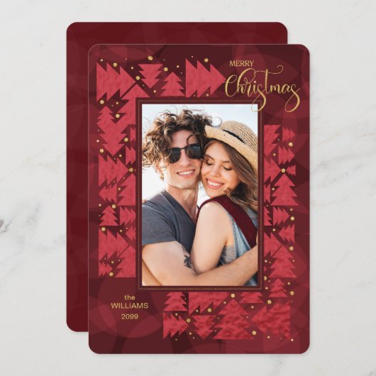 Cartes Pour Fêtes Annuelles Joyeux Noël Deep Red Holiday Trees Photo (Devant / Derrière)