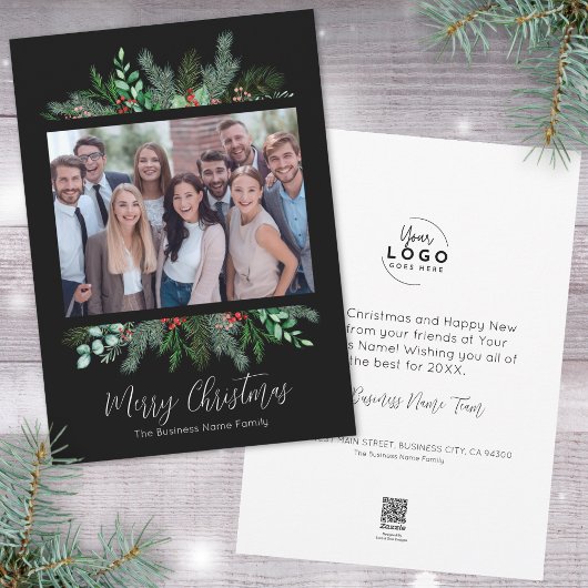 Cartes Pour Fêtes Annuelles Joyeux Noël d'entreprise noire moderne