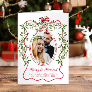 Cartes Pour Fêtes Annuelles Joyeux Noël des Nouveaux Mariés Cadre Ondulé Photo