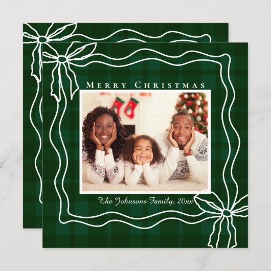 Cartes Pour Fêtes Annuelles joyeux noël doodle arc photo vert plaid (Devant / Derrière)