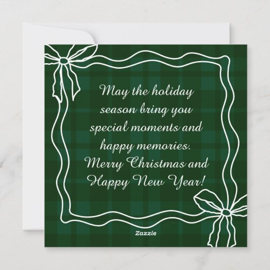 Cartes Pour Fêtes Annuelles joyeux noël doodle arc photo vert plaid (Dos)