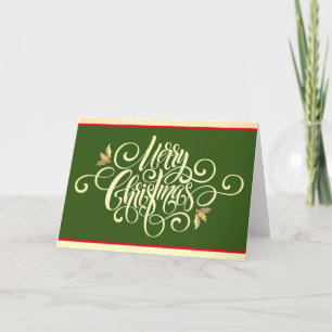 Cartes Pour Fêtes Annuelles Joyeux Noël doré clair avec décoration de houx per
