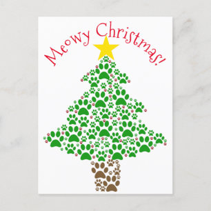 Cartes Pour Fêtes Annuelles Joyeux Noël drôle d'empreinte de patte de chat Pho