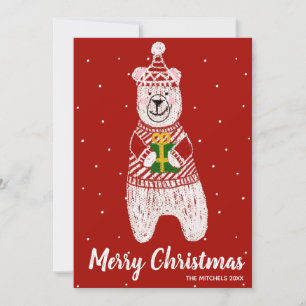 Cartes Pour Fêtes Annuelles Joyeux Noël Drôle Ours Présente Rouge Bande