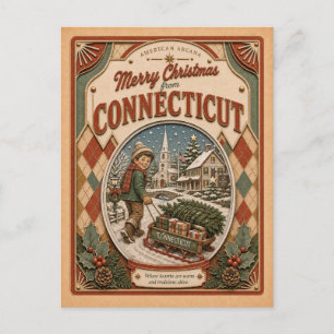 Cartes Pour Fêtes Annuelles Joyeux Noël du Connecticut Vintage Boule à Neige