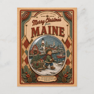 Cartes Pour Fêtes Annuelles Joyeux Noël du Maine Boule à neige vintage