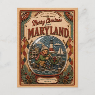 Cartes Pour Fêtes Annuelles Joyeux Noël du Maryland Vintage Boule à Neige