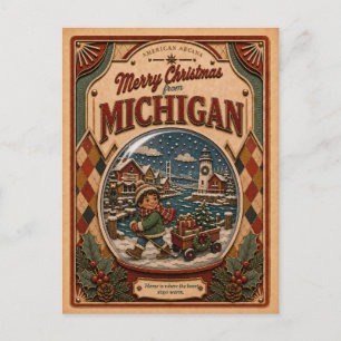 Cartes Pour Fêtes Annuelles Joyeux Noël du Michigan Vintage Snow Globe