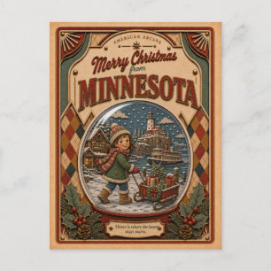 Cartes Pour Fêtes Annuelles Joyeux Noël du Minnesota Boule à neige vintage