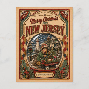 Cartes Pour Fêtes Annuelles Joyeux Noël du New Jersey Vintage Boule à Neige