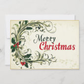 Cartes Pour Fêtes Annuelles Joyeux Noël écrit en cursive avec du feuillage (Devant)