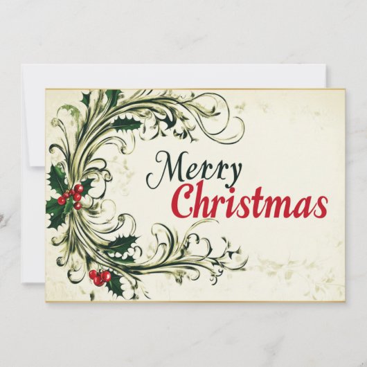 Cartes Pour Fêtes Annuelles Joyeux Noël écrit en cursive avec du feuillage (Devant)