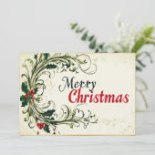 Cartes Pour Fêtes Annuelles Joyeux Noël écrit en cursive avec du feuillage (Debout devant)