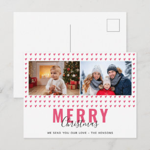 Cartes Pour Fêtes Annuelles Joyeux Noël écriture cœur rose Photo de famille