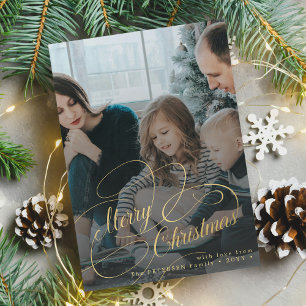 Cartes Pour Fêtes Annuelles Joyeux Noël écriture d'or superposition photo