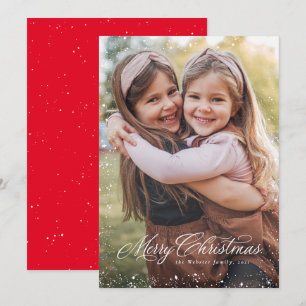 Cartes Pour Fêtes Annuelles Joyeux Noël écriture élégante rouge une photo neig