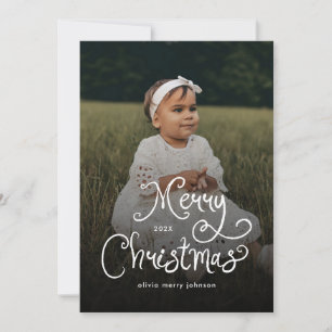 Cartes Pour Fêtes Annuelles Joyeux Noël Écriture Fantaisiste Photo de bébé