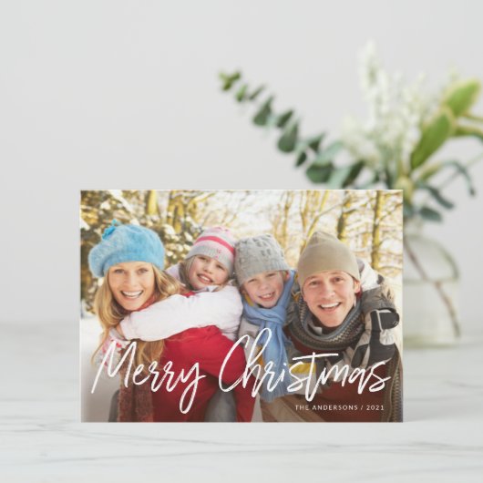 Cartes Pour Fêtes Annuelles Joyeux Noël écriture manuscrite blanche Photo (Debout devant)