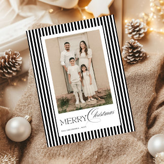 Cartes Pour Fêtes Annuelles Joyeux Noël Écriture Photo Rayures Noires et Blanc