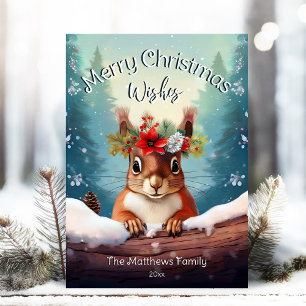 Cartes Pour Fêtes Annuelles Joyeux Noël écureuil rouge mignon forêt enneigée