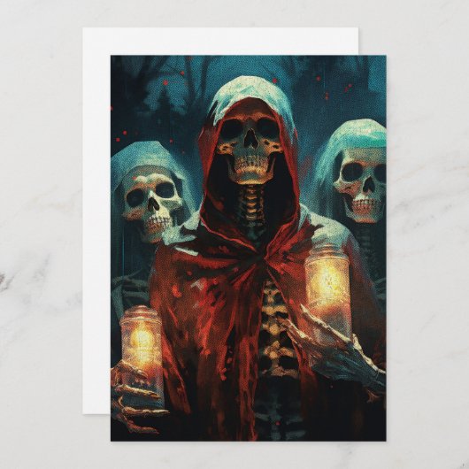 Cartes Pour Fêtes Annuelles Joyeux Noël Éffrayant Skeletons gothiques (Devant / Derrière)