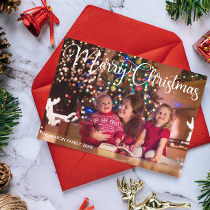 Cartes Pour Fêtes Annuelles Joyeux Noël Elegant blanc Cursive Photo Script