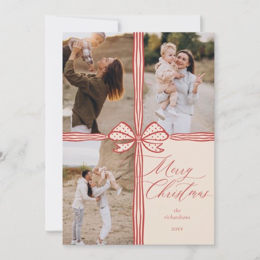 Cartes Pour Fêtes Annuelles Joyeux Noël Elegant Bow Présent Photo Collage (Devant)
