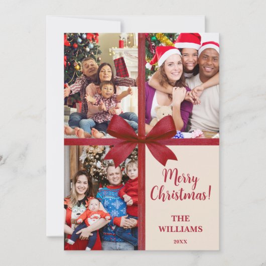 Cartes Pour Fêtes Annuelles Joyeux Noël Elegant Bow Présent Photo Collage (Devant)