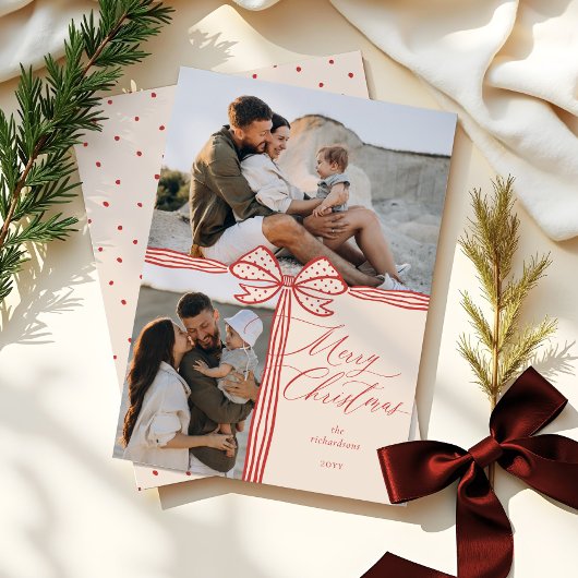 Cartes Pour Fêtes Annuelles Joyeux Noël Elegant Bow & Ribbon Photo Collage