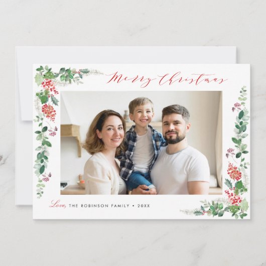 Cartes Pour Fêtes Annuelles joyeux Noël élégant feuillage d'hiver (Devant)