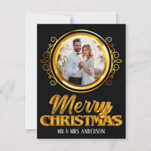 Cartes Pour Fêtes Annuelles Joyeux Noël élégant noir et or 3D M. et Mme