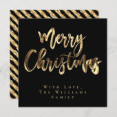 Cartes Pour Fêtes Annuelles Joyeux Noël Élégant Noir et Or Script Chic (Devant / Derrière)