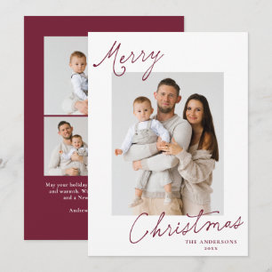 Cartes Pour Fêtes Annuelles Joyeux Noël Élégant Photo de Script Bourgogne