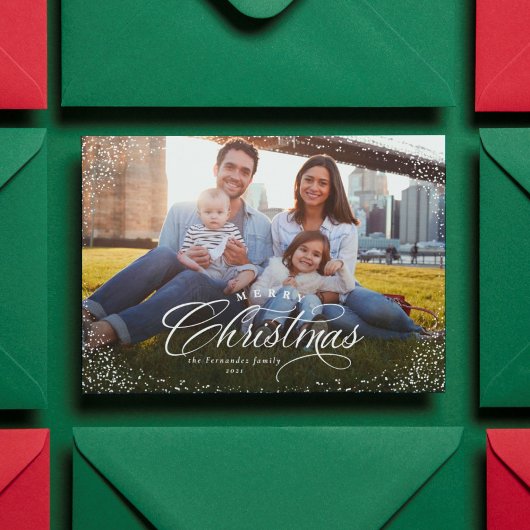Cartes Pour Fêtes Annuelles Joyeux Noël élégant photo horizontale rouge