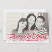 Cartes Pour Fêtes Annuelles Joyeux Noël Élégant Rouge Script Photo Overlay (Devant)