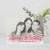 Cartes Pour Fêtes Annuelles Joyeux Noël Élégant Rouge Script Photo Overlay (Debout devant)