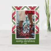 Cartes Pour Fêtes Annuelles Joyeux Noël Élégant Rouge Vert Plaid Photo (Devant)