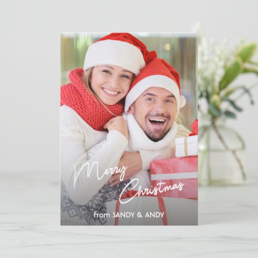 Cartes Pour Fêtes Annuelles Joyeux Noël Élégant Script 2 Côté Design Photo (Debout devant)