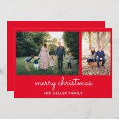 Cartes Pour Fêtes Annuelles Joyeux Noël Élégant Script Double Photo (Devant / Derrière)