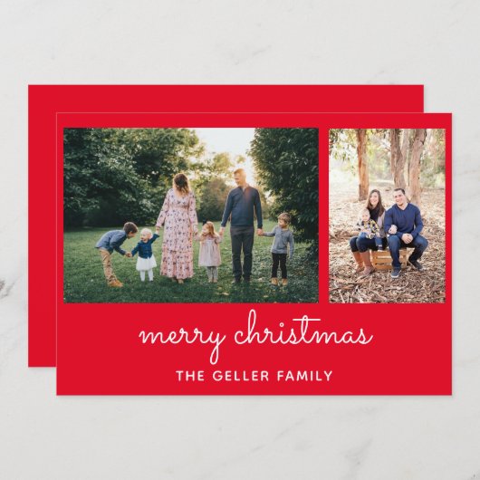 Cartes Pour Fêtes Annuelles Joyeux Noël Élégant Script Double Photo (Devant / Derrière)