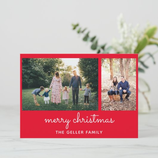 Cartes Pour Fêtes Annuelles Joyeux Noël Élégant Script Double Photo (Debout devant)