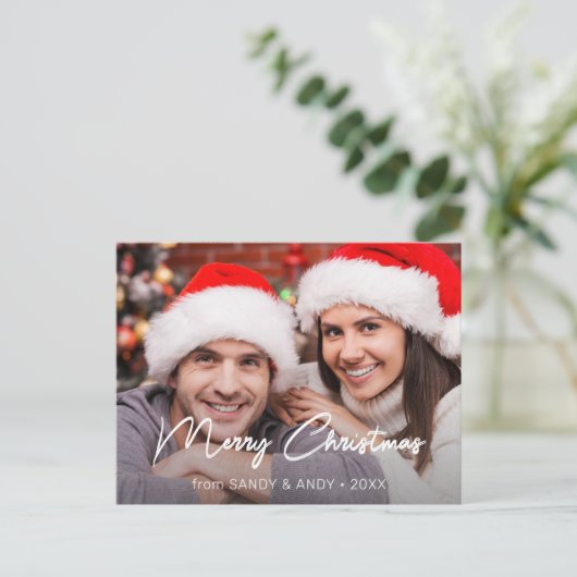 Cartes Pour Fêtes Annuelles Joyeux Noël Élégant Script Photo 2 Conception laté (Debout devant)